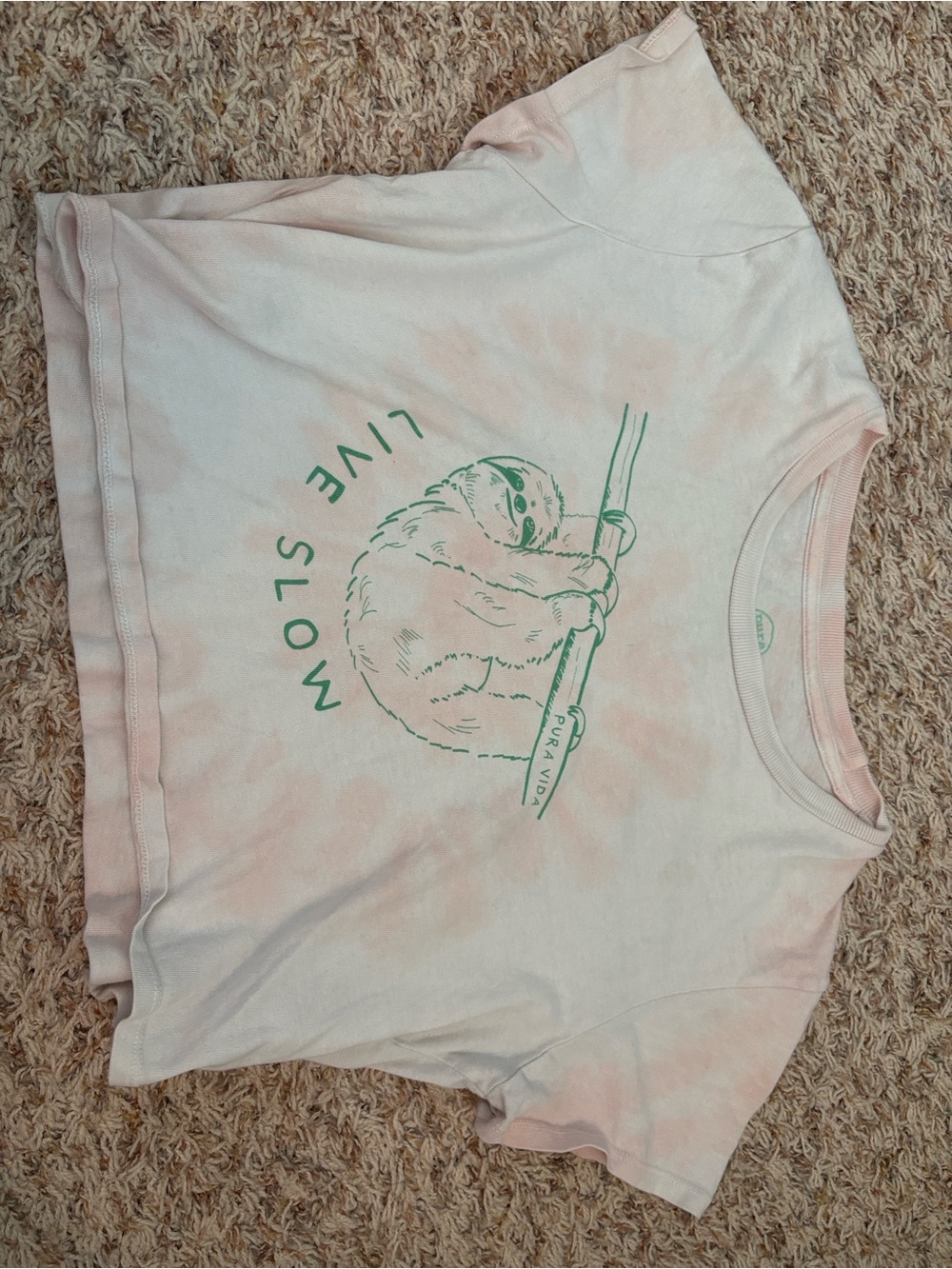 Pura Vida Pink Tie-Dye Crop Top with Green Sloth Graphic